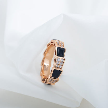 [Mystic]SERPENTI RING PINK GOLD BLACK MOP DIAMOND PAVED 4MM