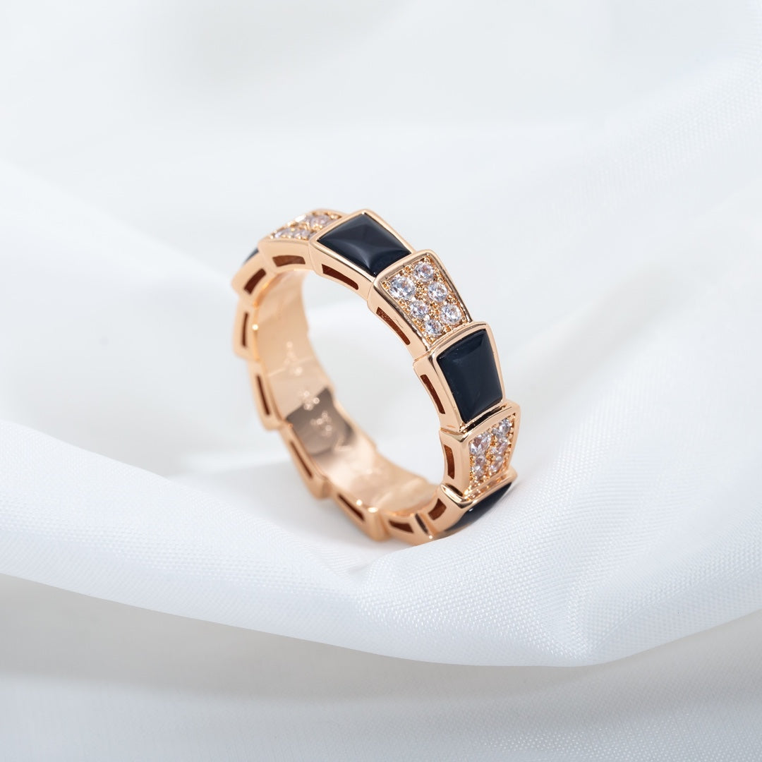 [Mystic]SERPENTI RING PINK GOLD BLACK MOP DIAMOND PAVED 4MM