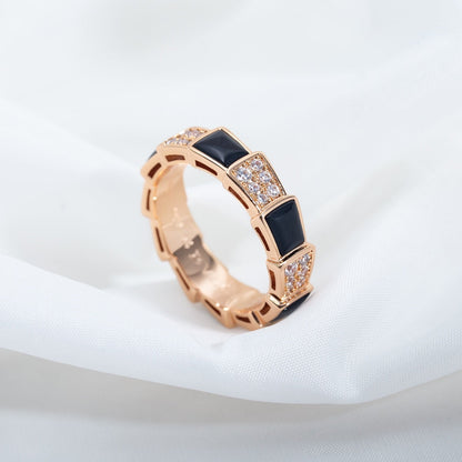 [Mystic]SERPENTI RING PINK GOLD BLACK MOP DIAMOND PAVED 4MM
