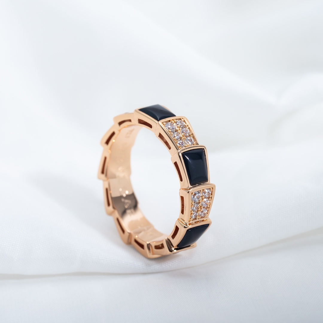 [Mystic]SERPENTI RING PINK GOLD BLACK MOP DIAMOND PAVED 4MM