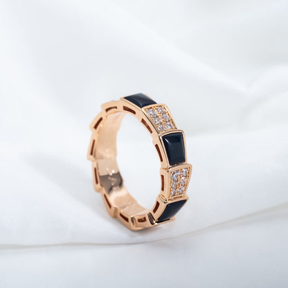 [Mystic]SERPENTI RING PINK GOLD BLACK MOP DIAMOND PAVED 4MM