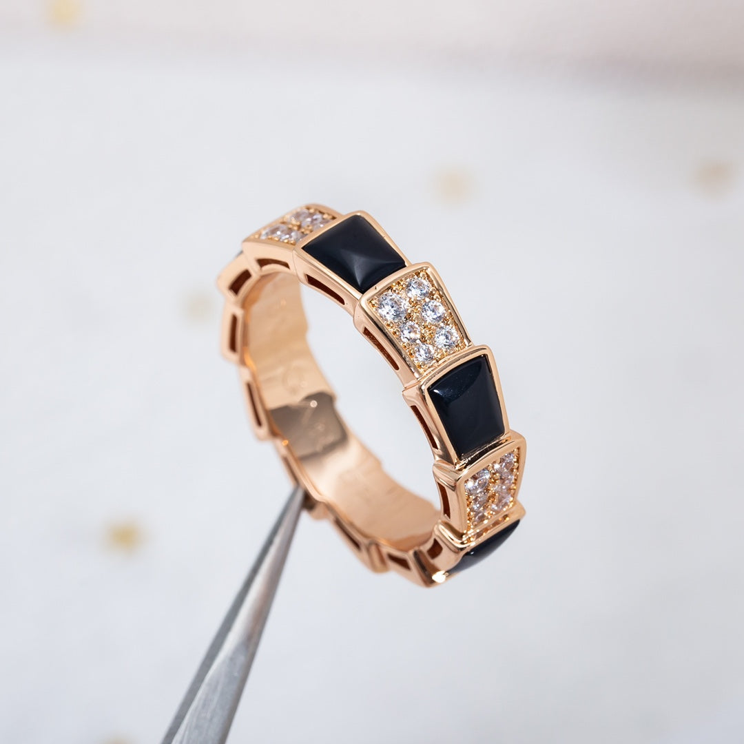 [Mystic]SERPENTI RING PINK GOLD BLACK MOP DIAMOND PAVED 4MM
