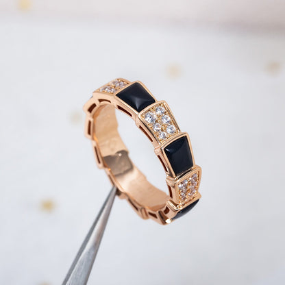 [Mystic]SERPENTI RING PINK GOLD BLACK MOP DIAMOND PAVED 4MM