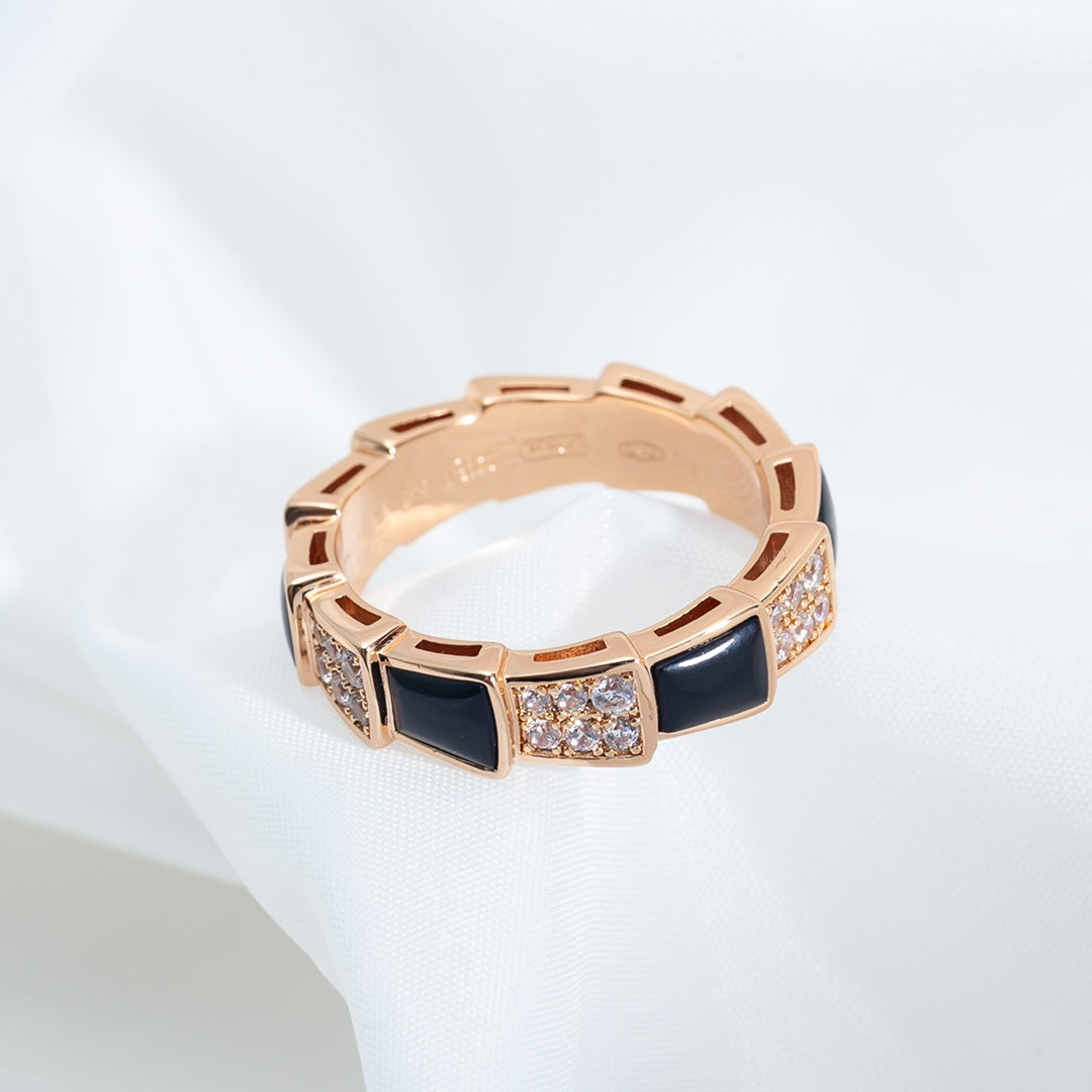 [Mystic]SERPENTI RING PINK GOLD BLACK MOP DIAMOND PAVED 4MM