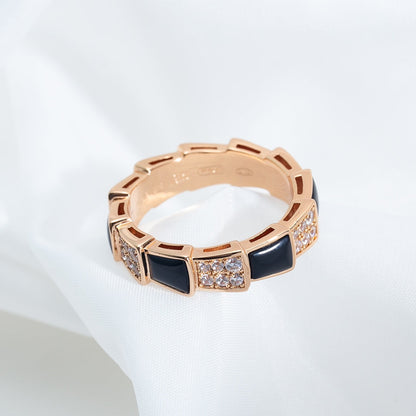 [Mystic]SERPENTI RING PINK GOLD BLACK MOP DIAMOND PAVED 4MM