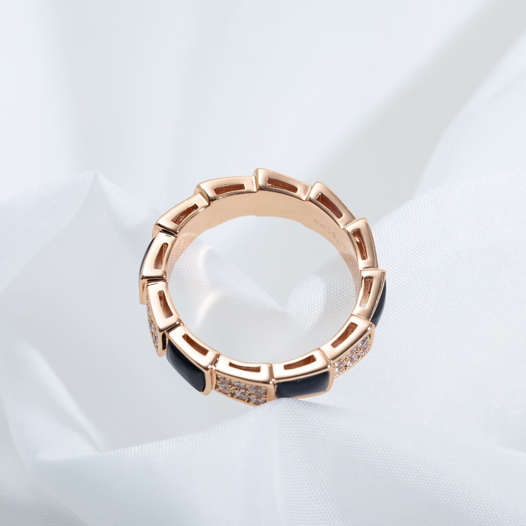 [Mystic]SERPENTI RING PINK GOLD BLACK MOP DIAMOND PAVED 4MM