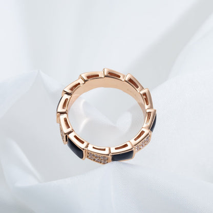 [Mystic]SERPENTI RING PINK GOLD BLACK MOP DIAMOND PAVED 4MM
