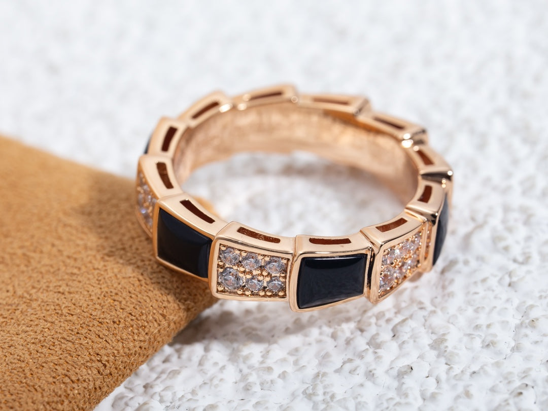 [Mystic]SERPENTI RING PINK GOLD BLACK MOP DIAMOND PAVED 4MM
