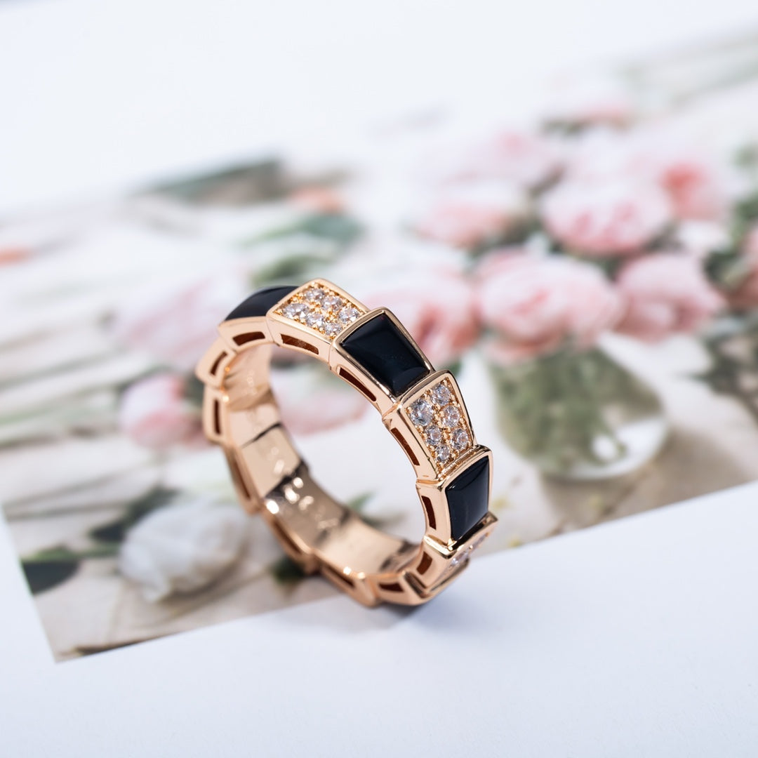 [Mystic]SERPENTI RING PINK GOLD BLACK MOP DIAMOND PAVED 4MM