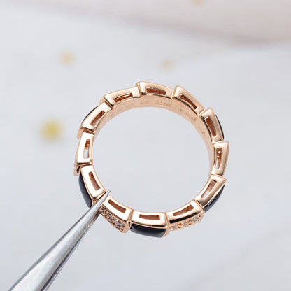 [Mystic]SERPENTI RING PINK GOLD BLACK MOP DIAMOND PAVED 4MM