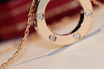 [Mystic]LOVE NECKLACE 16MM 6 DIAMONDS PINK GOLD