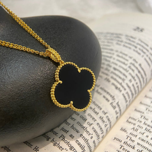 [Mystic]CLOVER 25MM NECKLACE GOLD ONYX