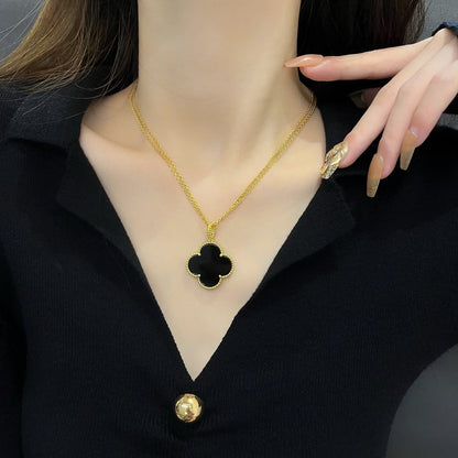 [Mystic]CLOVER 25MM NECKLACE GOLD ONYX
