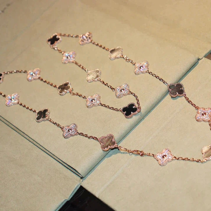 [Mystic]CLOVER 20 MOTIFS DARK MOP DIAMOND  NECKLACE