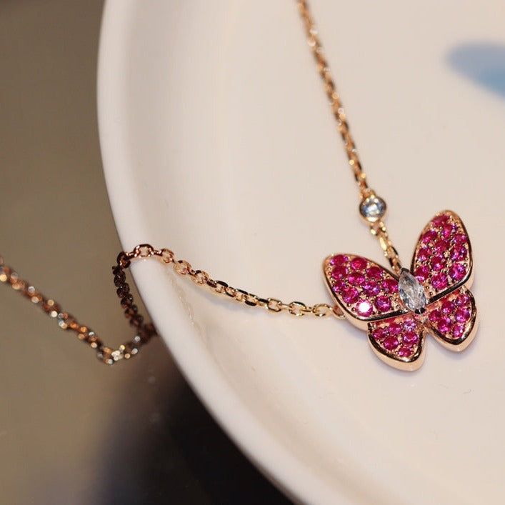 [Mystic]BUTTERFLY RED DIAMOND ROSE GOLD NECKLACE