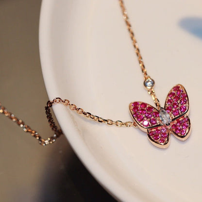 [Mystic]BUTTERFLY RED DIAMOND ROSE GOLD NECKLACE