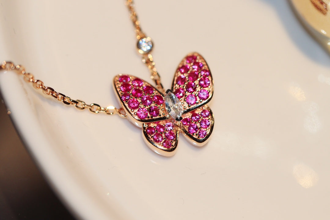 [Mystic]BUTTERFLY RED DIAMOND ROSE GOLD NECKLACE