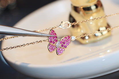 [Mystic]BUTTERFLY RED DIAMOND ROSE GOLD NECKLACE