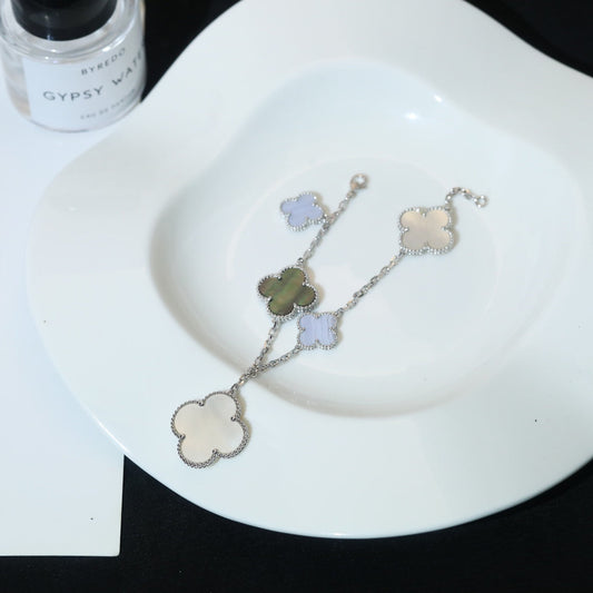 [Mystic]CLOVER BRACELET 5 MOTIFS MOP CHALCEDONY SILVER
