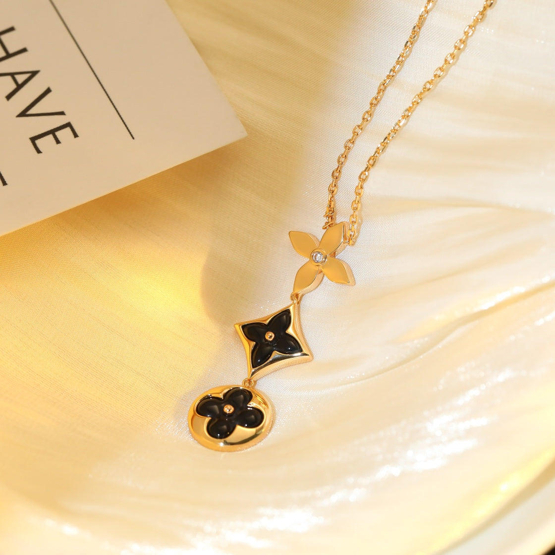 [Mystic]STAR AND SUN ONYX PINK GOLD NECKLACE