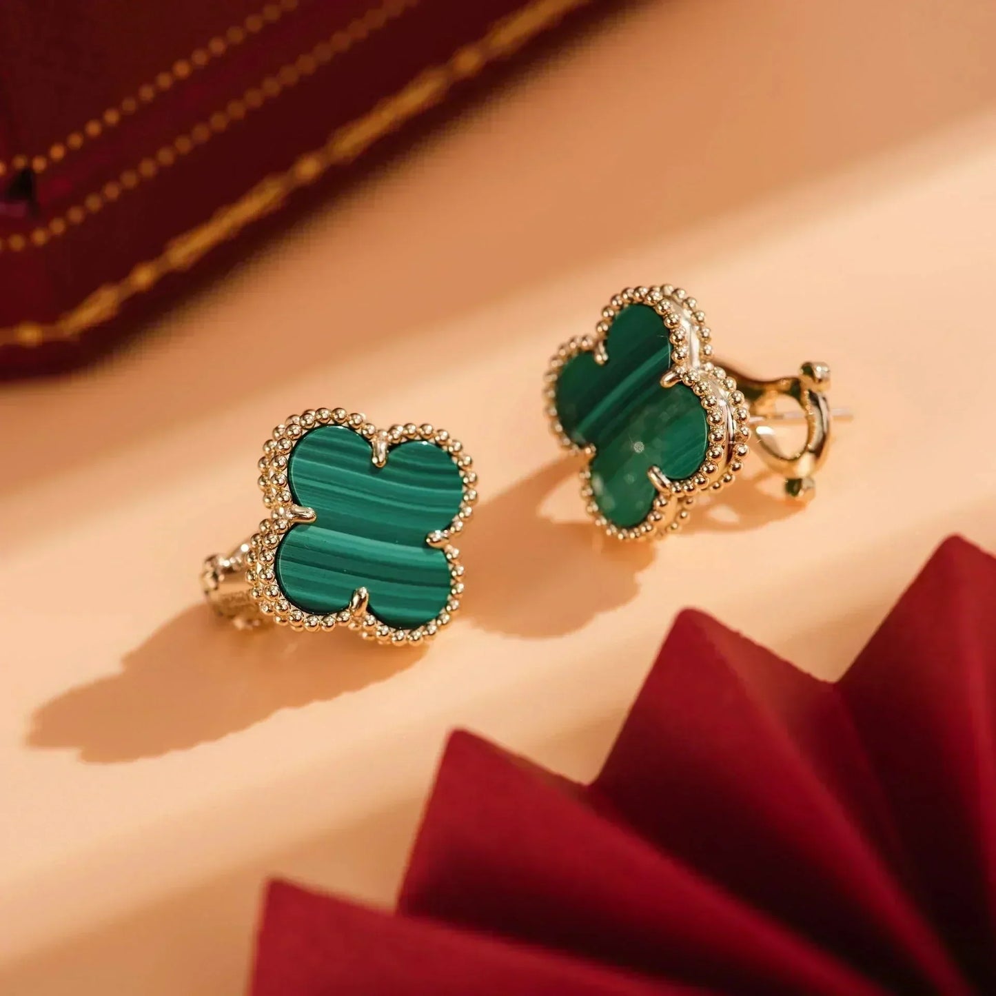 [Mystic]CLOVER MEDIUM 1 MOTIFS MALACHITE  EARRINGS