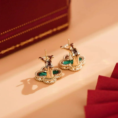 [Mystic]CLOVER MEDIUM 1 MOTIFS MALACHITE  EARRINGS