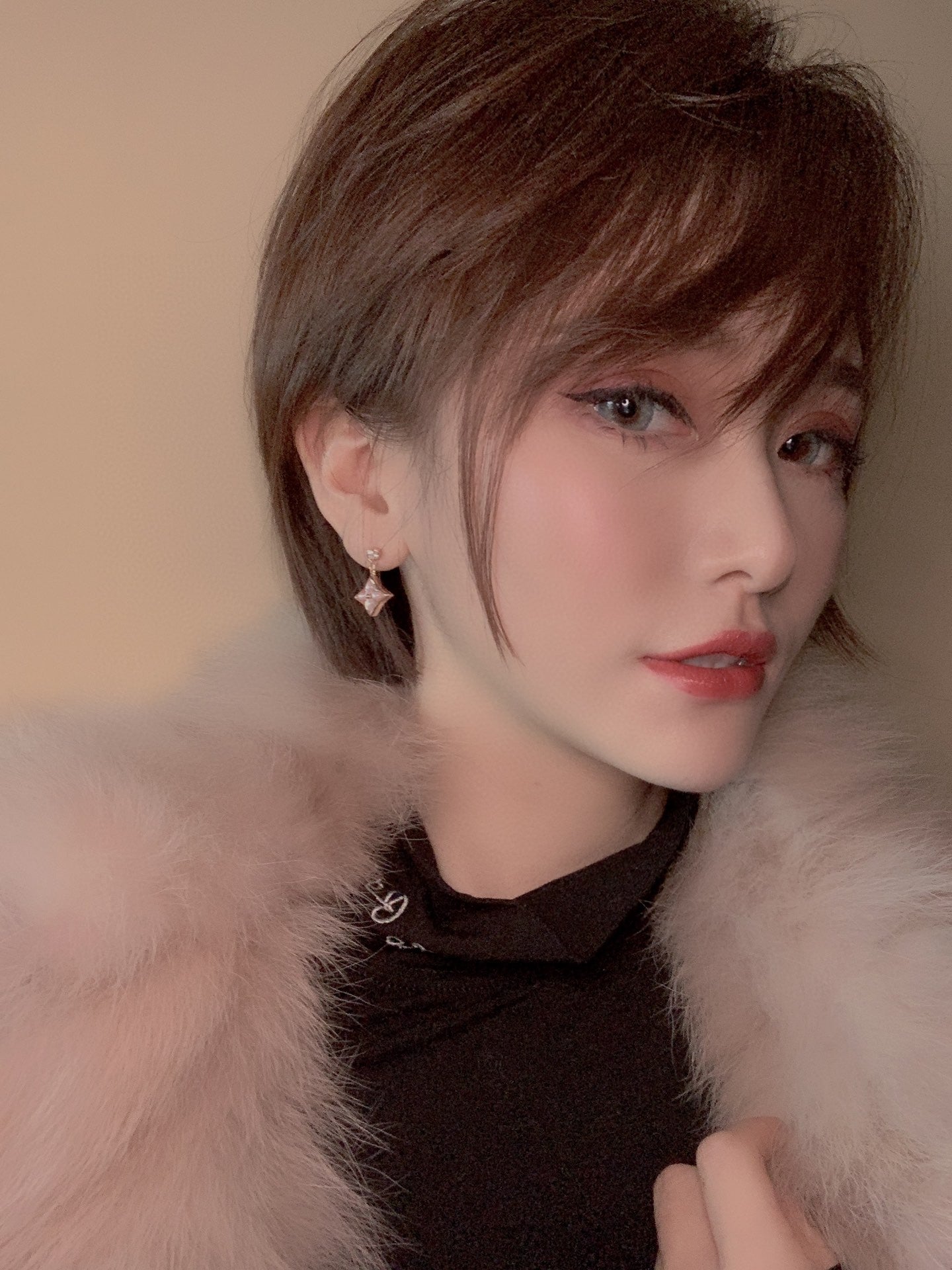 [Mystic]DOUBLE STAR PINK GOLD MOP DROP EARRINGS