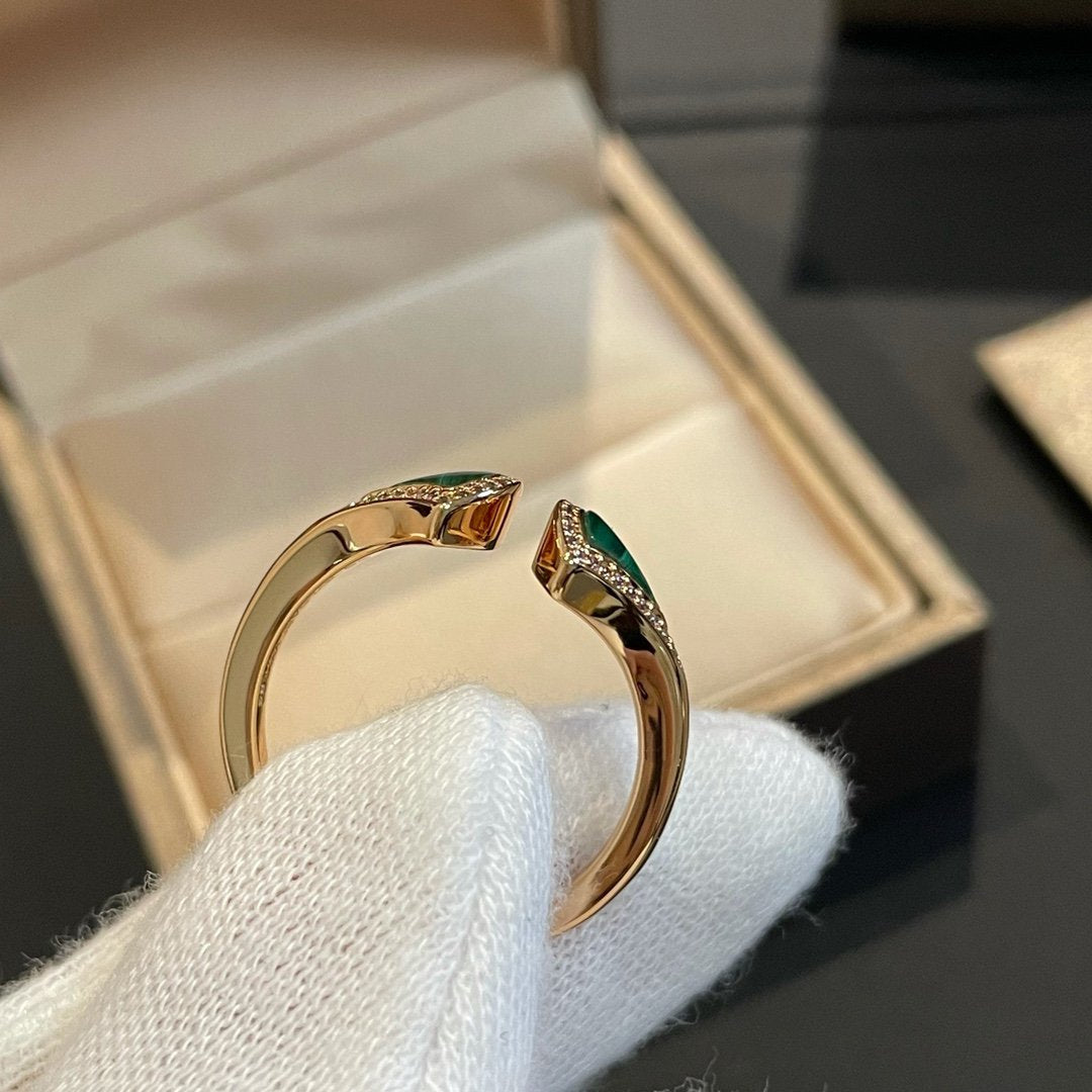 [Mystic]DREAM MALACHITE DIAMOND OPEN RING