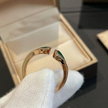[Mystic]DREAM MALACHITE DIAMOND OPEN RING