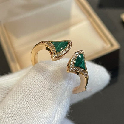 [Mystic]DREAM MALACHITE DIAMOND OPEN RING