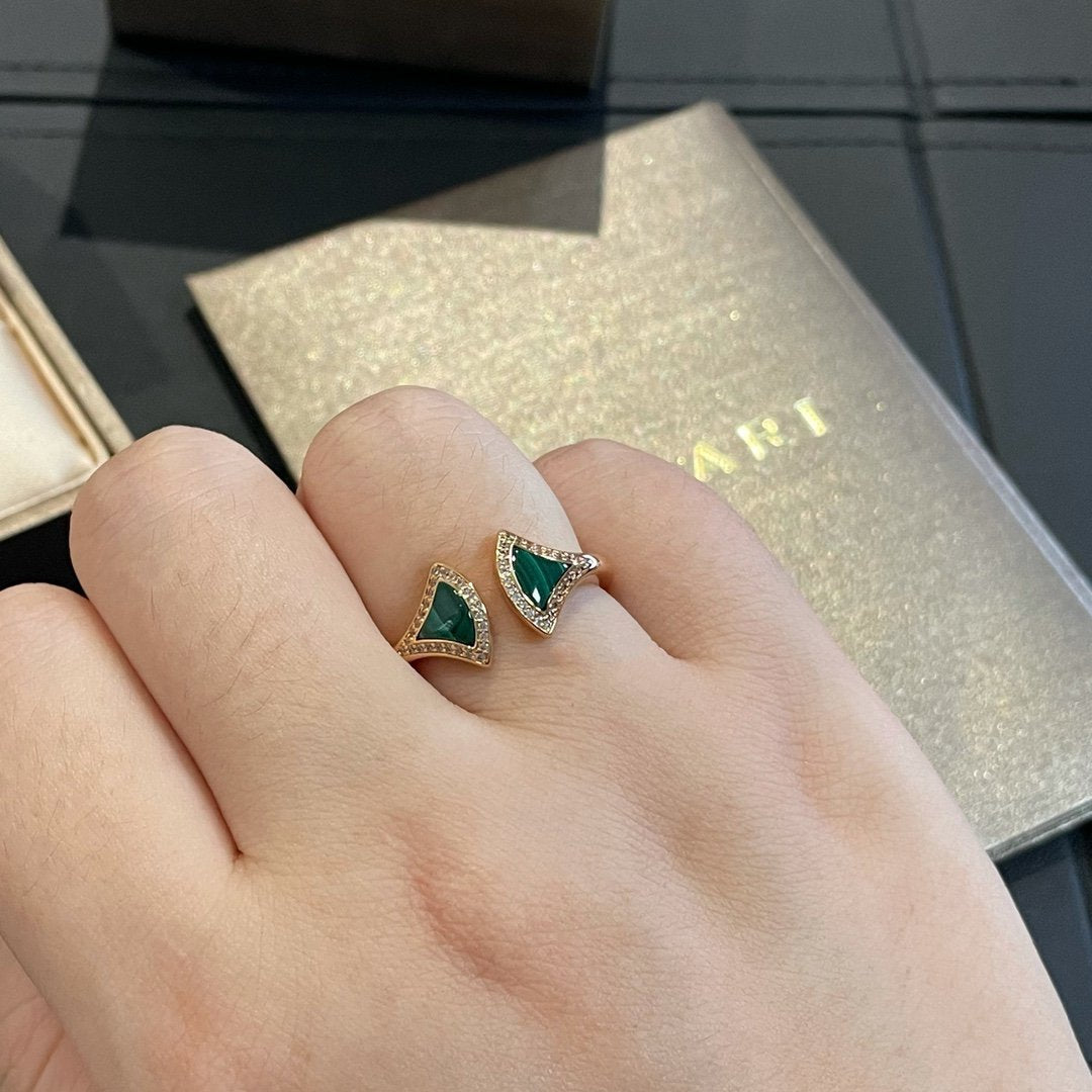 [Mystic]DREAM MALACHITE DIAMOND OPEN RING