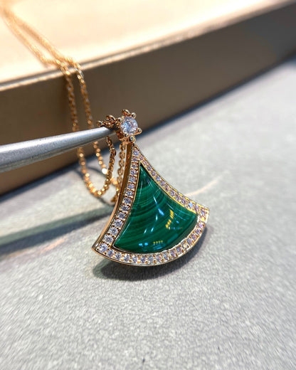 [Mystic]DREAM MALACHITE DIAMOND PAVED PINK GOLD NECKLACE