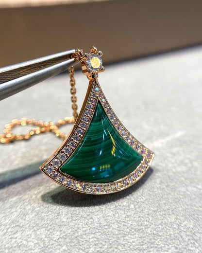 [Mystic]DREAM MALACHITE DIAMOND PAVED PINK GOLD NECKLACE