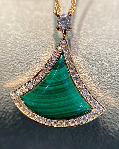 [Mystic]DREAM MALACHITE DIAMOND PAVED PINK GOLD NECKLACE