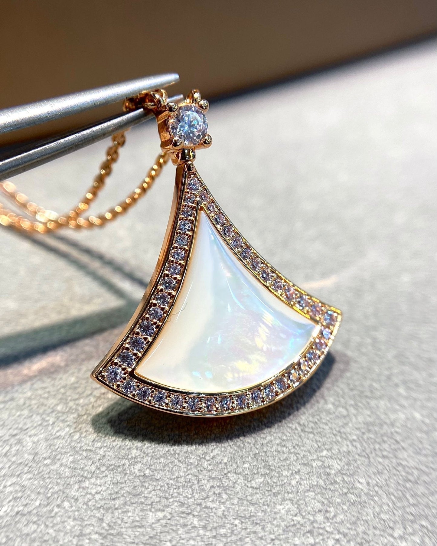 [Mystic]DREAM MOP DIAMOND PAVED PINK GOLD NECKLACE
