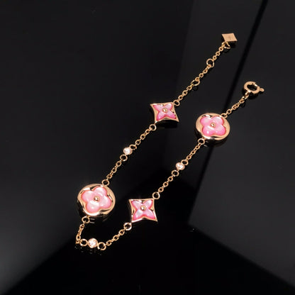 [Mystic]STAR AND SUN 4 MOTIF PINK MOP PINK GOLD BRACELET