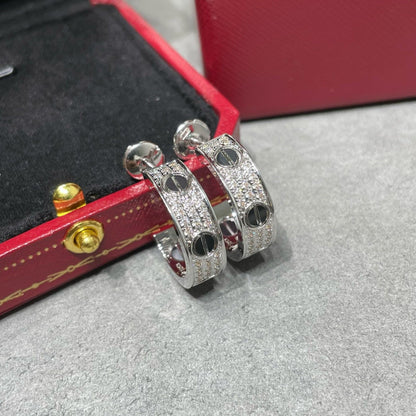 [Mystic]LOVE CERAMIC DIAMOND PAVED SILVER EARRINGS