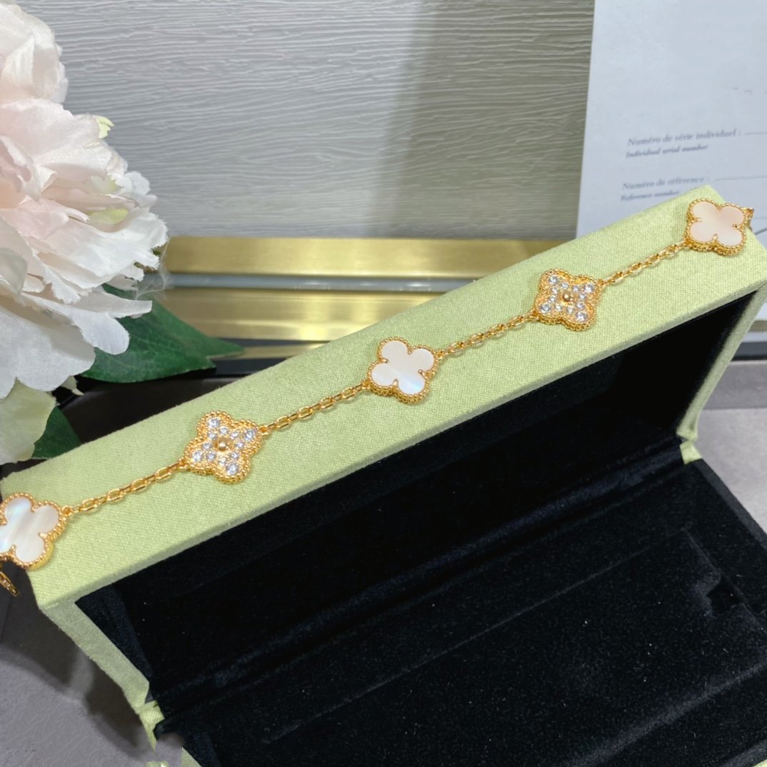 [Mystic]CLOVER 5 MOTIF DIAMOND PINK MOP PINK GOLD BRACELET