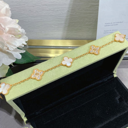 [Mystic]CLOVER 5 MOTIF DIAMOND PINK MOP PINK GOLD BRACELET