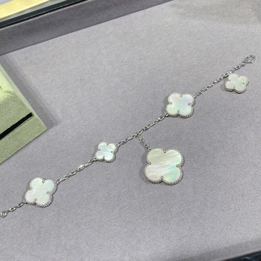 [Mystic]CLOVER 5 MOTIF WHITE MOP SILVER BRACELET