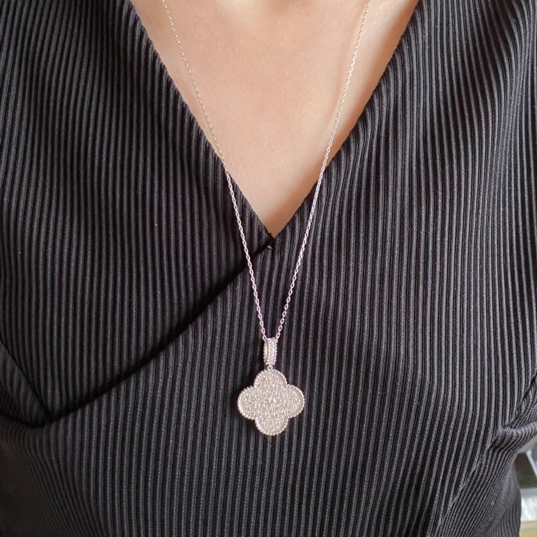 [Mystic]CLOVER 25MM LARGE PEDANT DIAMOND PAVED LONG NECKLACE
