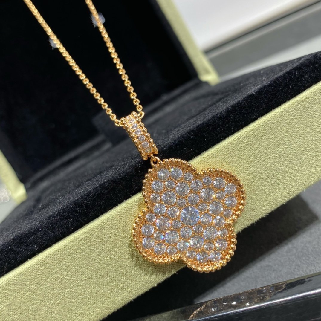 [Mystic]CLOVER 25MM LARGE PEDANT DIAMOND PAVED LONG NECKLACE