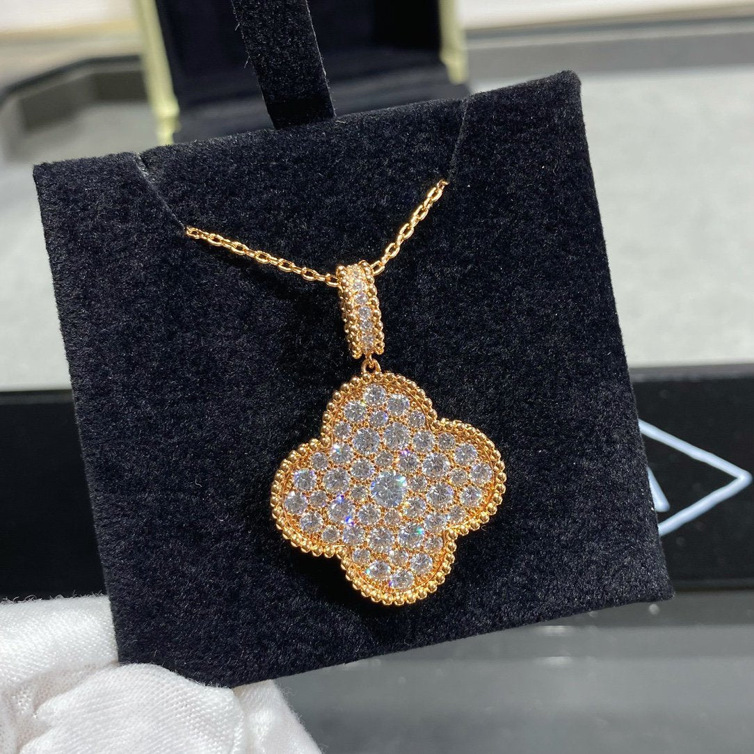 [Mystic]CLOVER 25MM LARGE PEDANT DIAMOND PAVED LONG NECKLACE