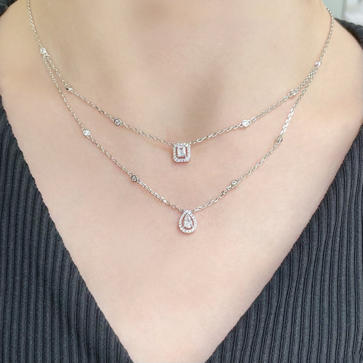 [Mystic JURI]MY TWIN 2 ROW DIAMOND NECKLACE
