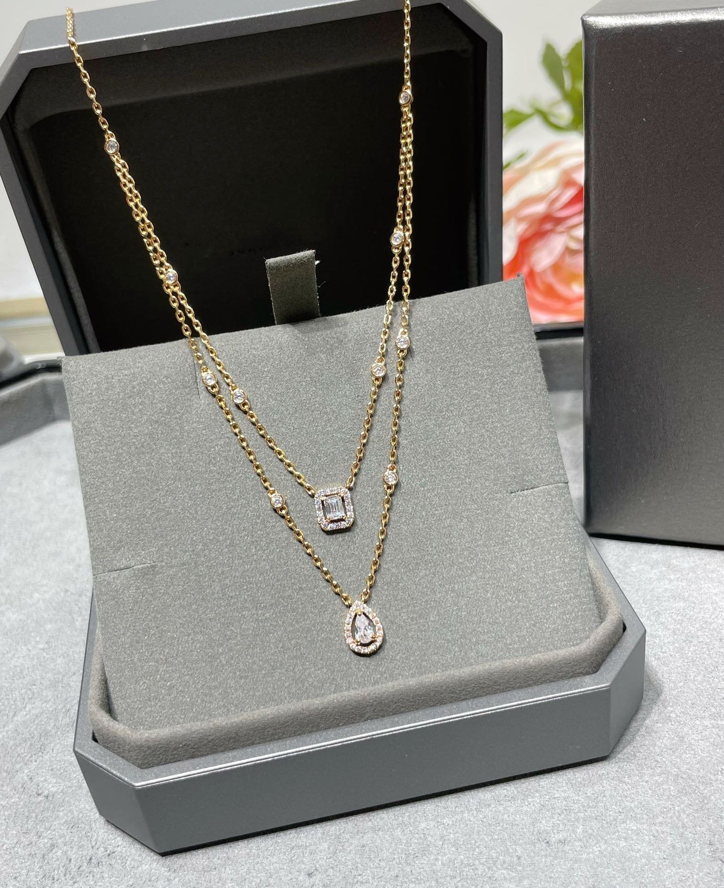 [Mystic JURI]MY TWIN 2 ROW DIAMOND NECKLACE