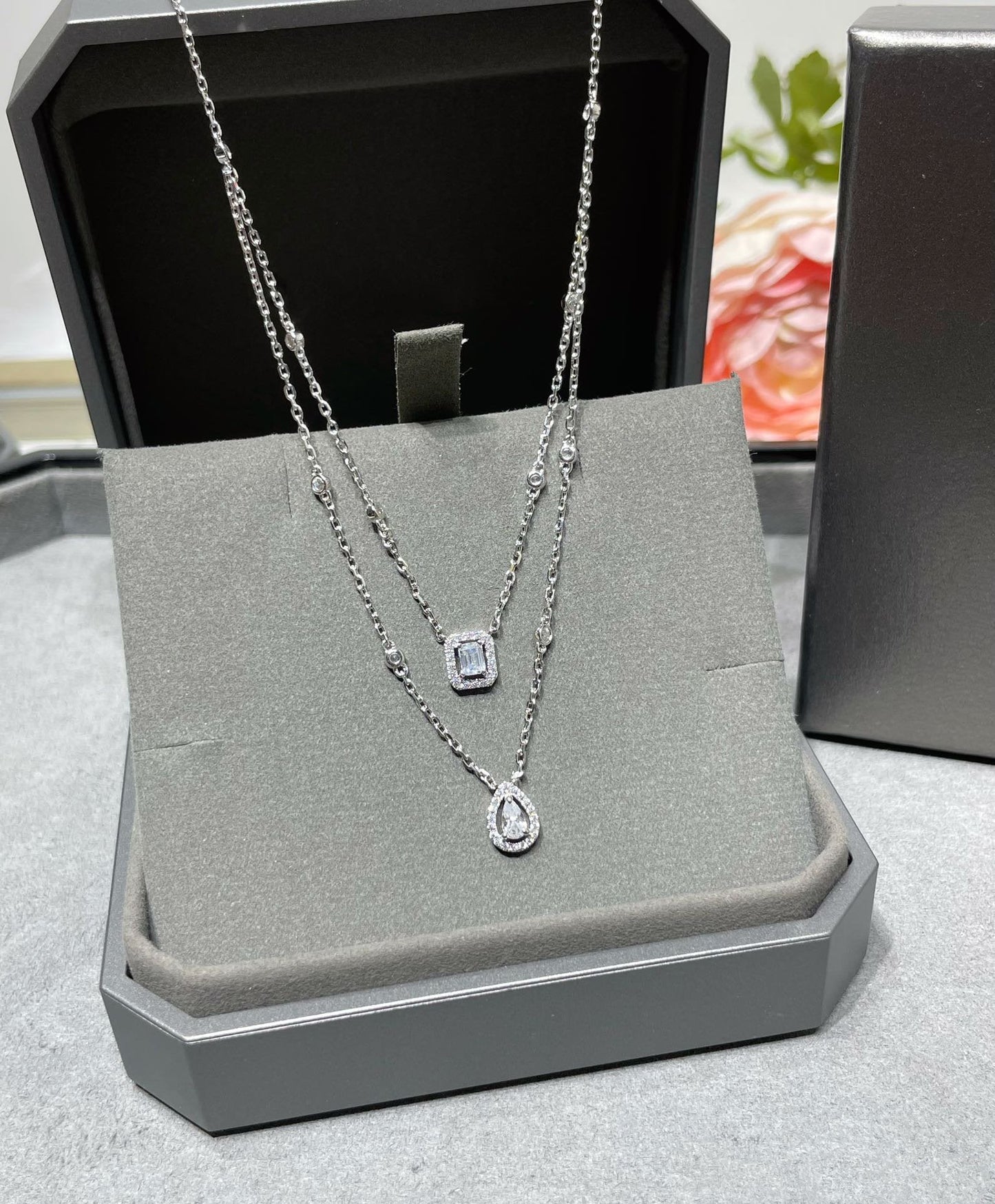 [Mystic JURI]MY TWIN 2 ROW DIAMOND NECKLACE
