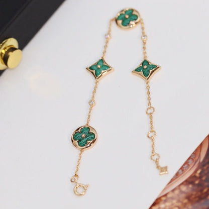 [Mystic]STAR AND SUN 4 MOTIF PINK GOLD MALACHITE BRACELET