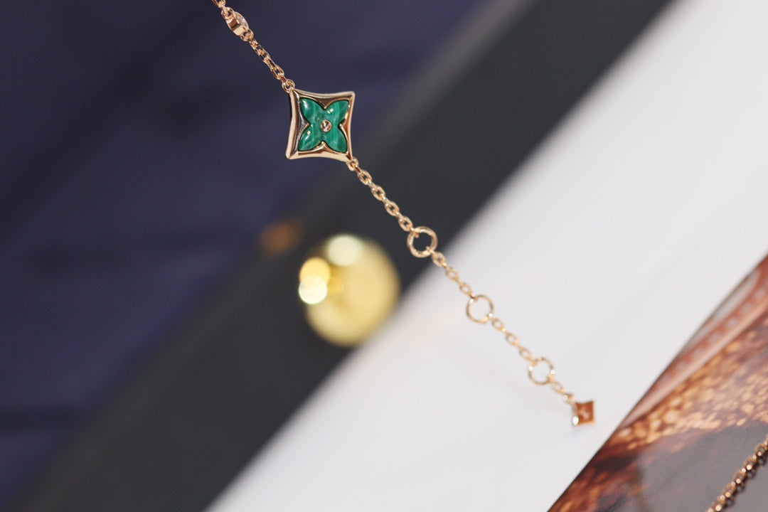 [Mystic]STAR AND SUN 4 MOTIF PINK GOLD MALACHITE BRACELET