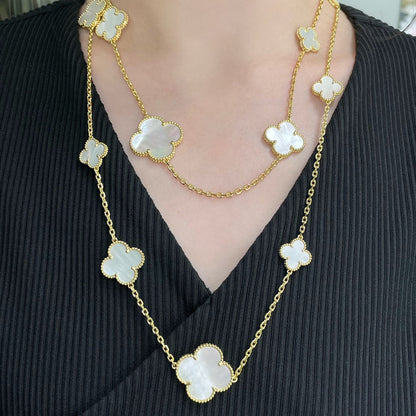 [Mystic]CLOVER 16 MOTIF WHITE MOP GOLD NECKLACE