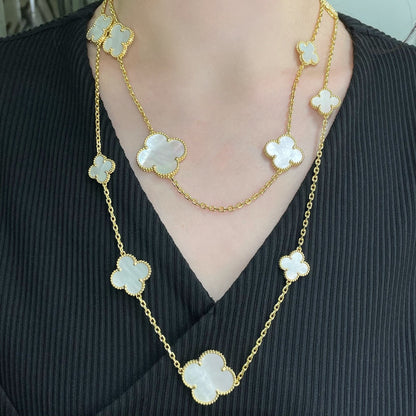 [Mystic]CLOVER 16 MOTIF WHITE MOP GOLD NECKLACE